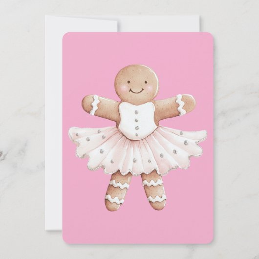 Gingerbread Ballerina Pink Birthday 招待状 (裏面)