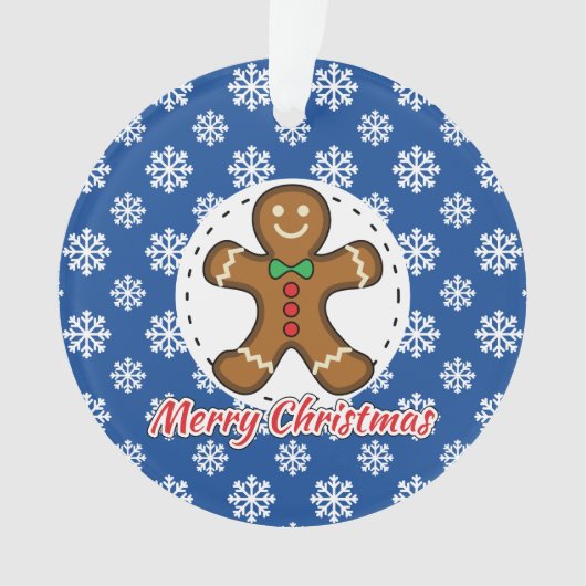 Gingerbread - Blue Snowflakes Pattern - Merry Xmas オーナメント (正面)