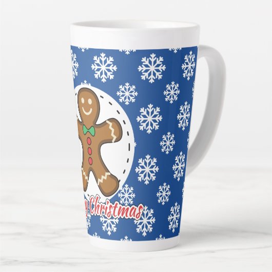 Gingerbread - Blue Snowflakes Pattern - Merry Xmas カフェラテマグ (右アングル)