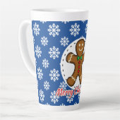 Gingerbread - Blue Snowflakes Pattern - Merry Xmas カフェラテマグ (左アングル)
