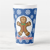 Gingerbread - Blue Snowflakes Pattern - Merry Xmas カフェラテマグ (正面)