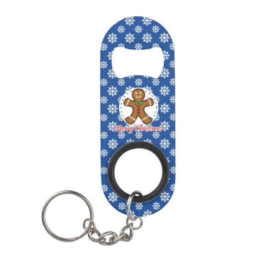 Gingerbread - Blue Snowflakes Pattern - Merry Xmas キーホルダー栓抜き (正面)