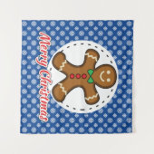 Gingerbread - Blue Snowflakes Pattern - Merry Xmas タペストリー (正面(横))