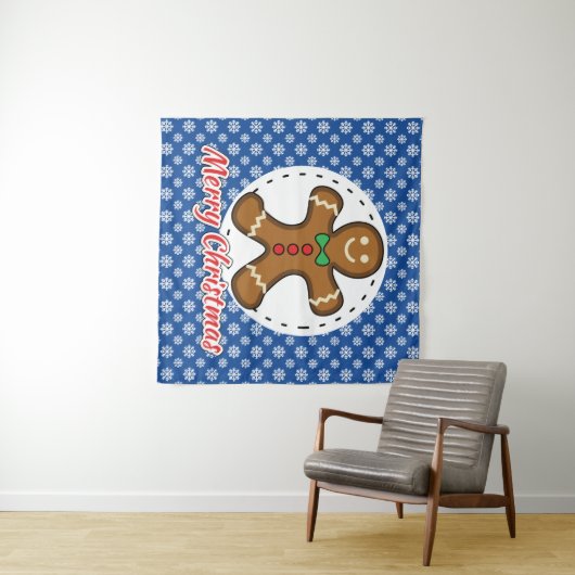 Gingerbread - Blue Snowflakes Pattern - Merry Xmas タペストリー (インサイチュ(横))