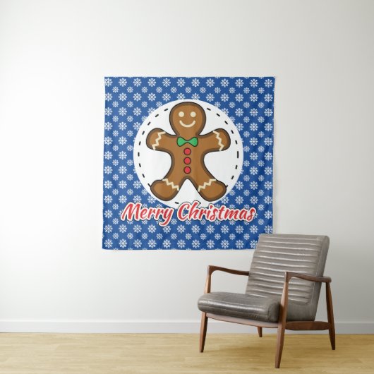 Gingerbread - Blue Snowflakes Pattern - Merry Xmas タペストリー (インサイチュ)