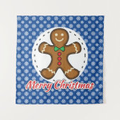 Gingerbread - Blue Snowflakes Pattern - Merry Xmas タペストリー (正面)