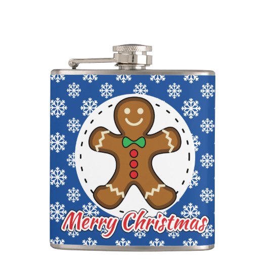 Gingerbread - Blue Snowflakes Pattern - Merry Xmas フラスク (正面)