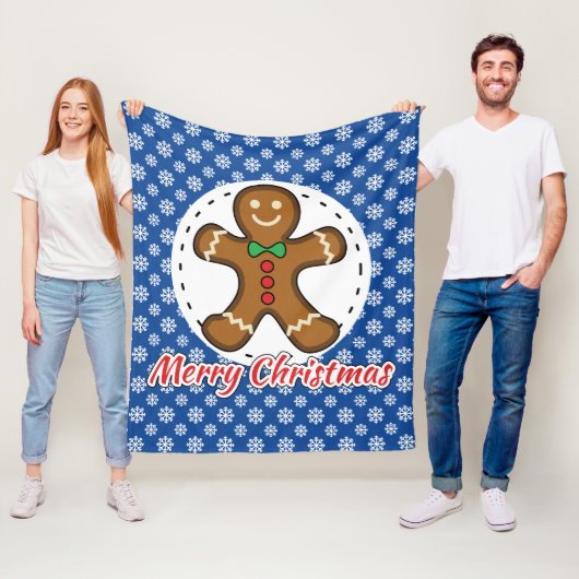 Gingerbread - Blue Snowflakes Pattern - Merry Xmas フリースブランケット (インサイチュ)