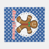 Gingerbread - Blue Snowflakes Pattern - Merry Xmas フリースブランケット (正面(横))