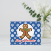 Gingerbread - Blue Snowflakes Pattern - Merry Xmas ポストカード (スタンド正面)