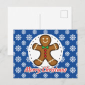 Gingerbread - Blue Snowflakes Pattern - Merry Xmas ポストカード (正面/裏面)