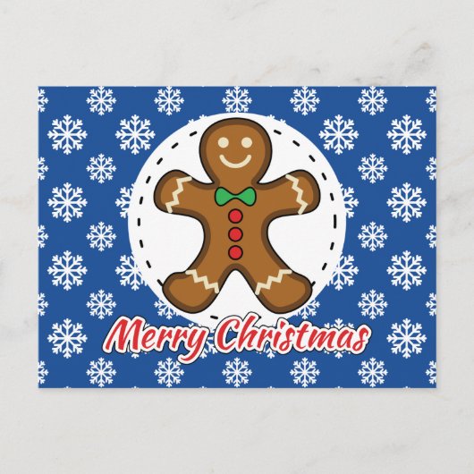 Gingerbread - Blue Snowflakes Pattern - Merry Xmas ポストカード (正面)