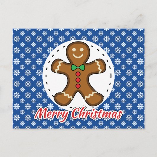 Gingerbread - Blue Snowflakes Pattern - Merry Xmas ポストカード (正面)