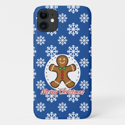 Gingerbread - Blue Snowflakes Pattern - Merry Xmas Case-Mate iPhoneケース (裏面)