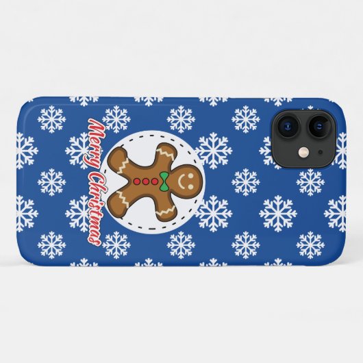 Gingerbread - Blue Snowflakes Pattern - Merry Xmas Case-Mate iPhoneケース (裏面(横))
