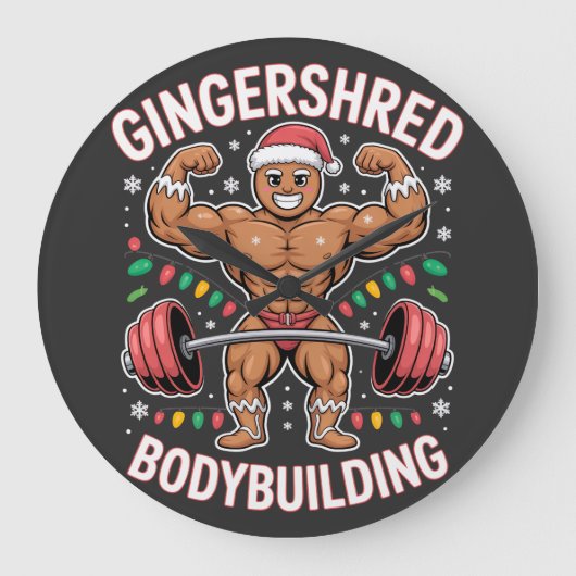 Gingerbread Bodybuilding Christmas Gym  ラージ壁時計 (正面)
