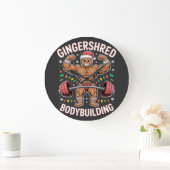 Gingerbread Bodybuilding Christmas Gym  ラージ壁時計 (ホーム)