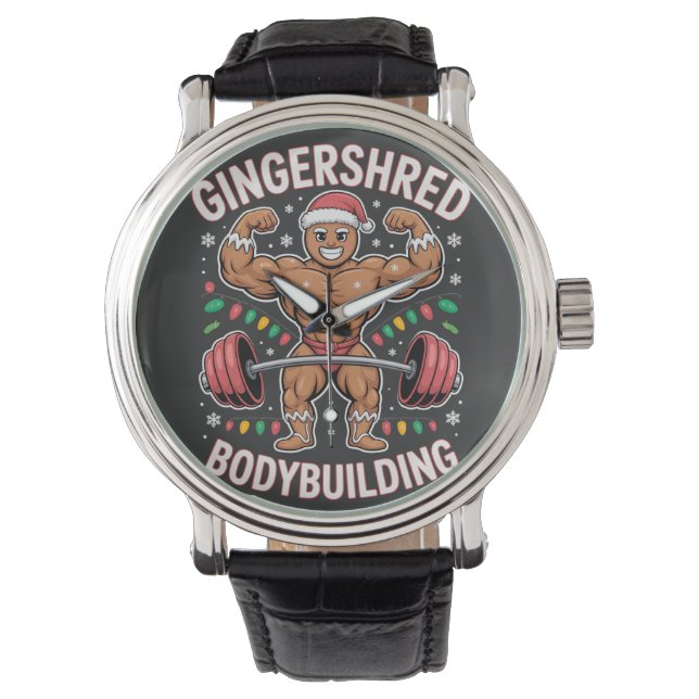 Gingerbread Bodybuilding Christmas Gym gift 腕時計 (正面)