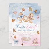 Gingerbread Boy Girl Cookies Pink Blue Winter 招待状 (正面/裏面)