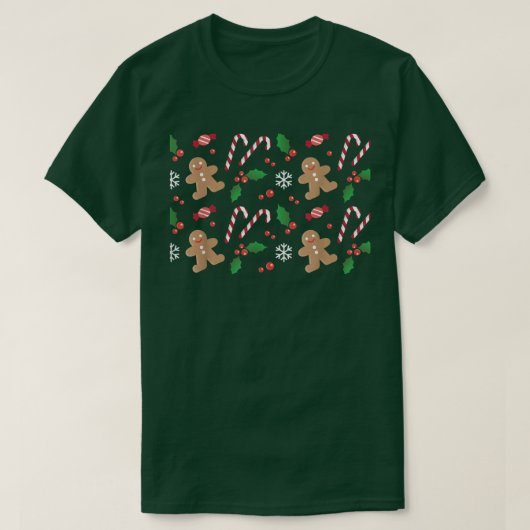 Gingerbread Candy Cane SnowFlake Pattern Christmas Tシャツ (デザイン正面)