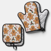 Gingerbread Candy Canes & Holly Sprigs Christmas 鍋つかみ&鍋敷きセット (正面/裏面)