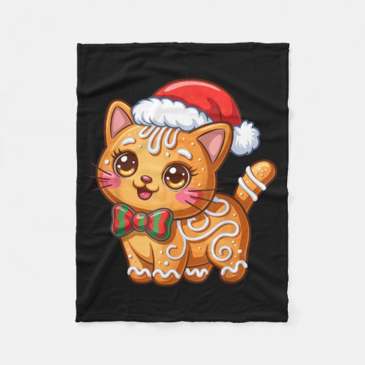 Gingerbread Cat Christmas Cat Lover Xmas  フリースブランケット (正面)