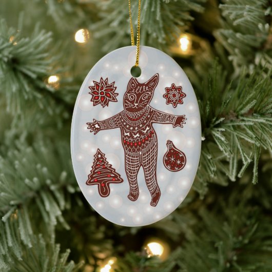 Gingerbread Cat & Cookies Christmas Tree Ornament セラミックオーナメント (ツリー)