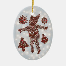Gingerbread Cat & Cookies Christmas Tree Ornament セラミックオーナメント