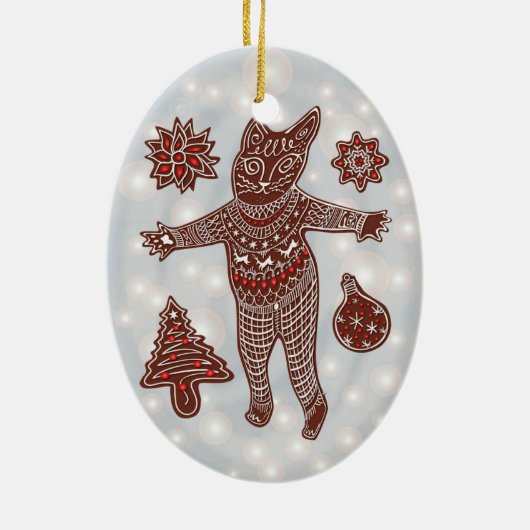 Gingerbread Cat & Cookies Christmas Tree Ornament セラミックオーナメント (裏面)