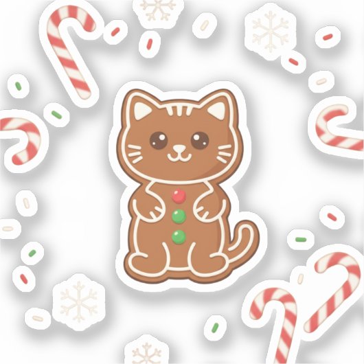 Gingerbread Cat — Cute Christmas Cookie Cat シール (正面)