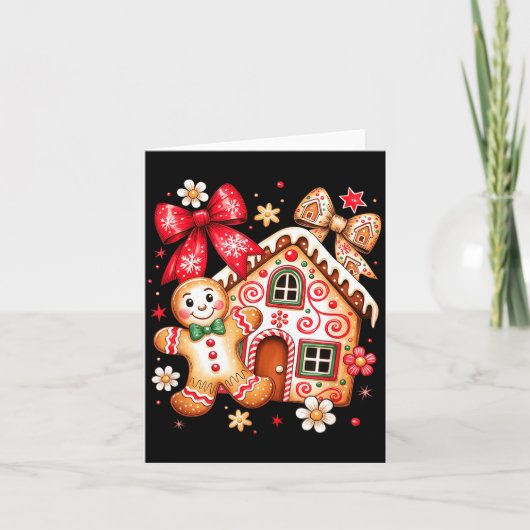 Gingerbread Christmas Bow Christmas House Retro Co カード (正面)