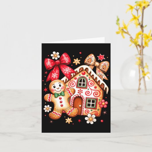 Gingerbread Christmas Bow Christmas House Retro Co カード (黄色い花)