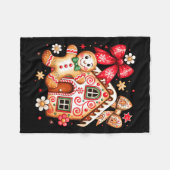 Gingerbread Christmas Bow Christmas House Retro Co フリースブランケット (正面(横))