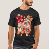 Gingerbread Christmas Bow Christmas House Retro Co Tシャツ (正面)