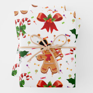 Gingerbread Christmas Candy Ribbon ラッピングペーパーシート
