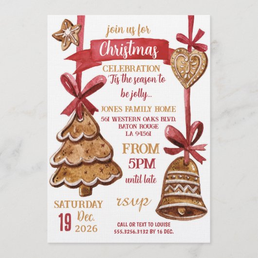 Gingerbread Christmas Holiday Party 招待状 (正面)