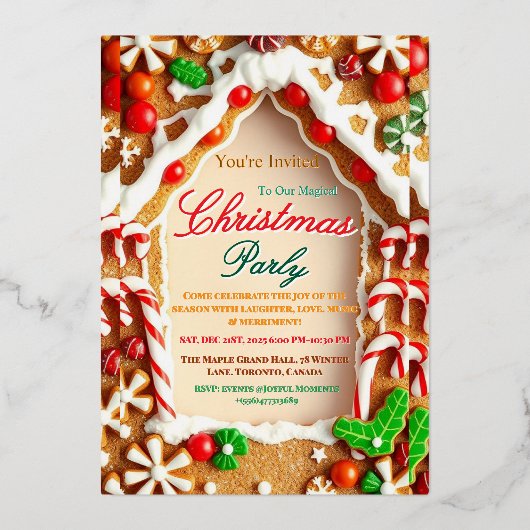Gingerbread Christmas Party Invitation 箔招待状 (正面)