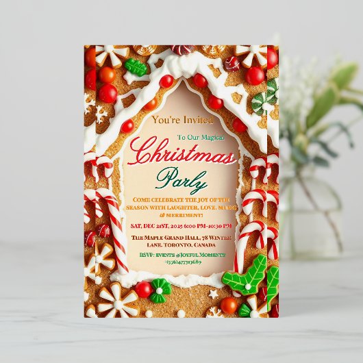 Gingerbread Christmas Party Invitation 箔招待状 (立ち正面)