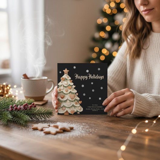 Gingerbread Christmas Tree Snowflake Holiday Card 招待状