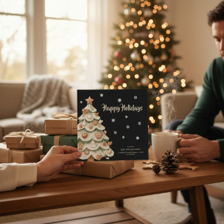 Gingerbread Christmas Tree Snowflake Holiday Card 招待状