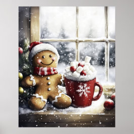 Gingerbread Christmas Wall Art, Cozy Coffee Lover  ポスター