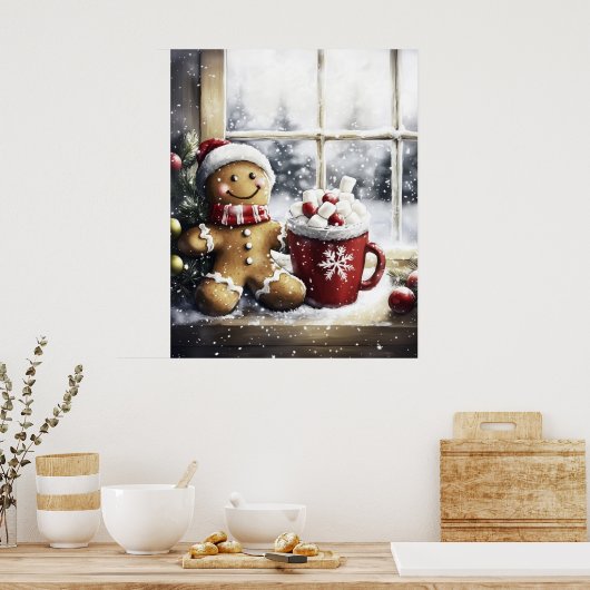 Gingerbread Christmas Wall Art, Cozy Coffee Lover  ポスター (キッチン)