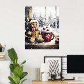 Gingerbread Christmas Wall Art, Cozy Coffee Lover  ポスター (ホームオフィス)