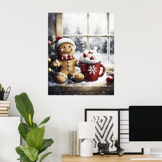 Gingerbread Christmas Wall Art, Cozy Coffee Lover  ポスター (ホームオフィス)
