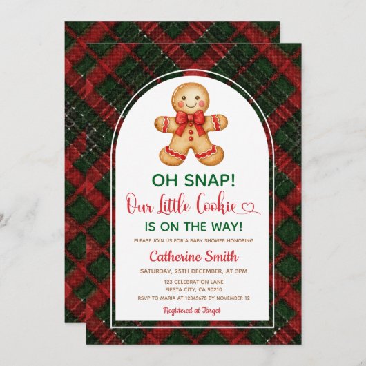  Gingerbread Classic Christmas Baby Shower  招待状 (正面/裏面)