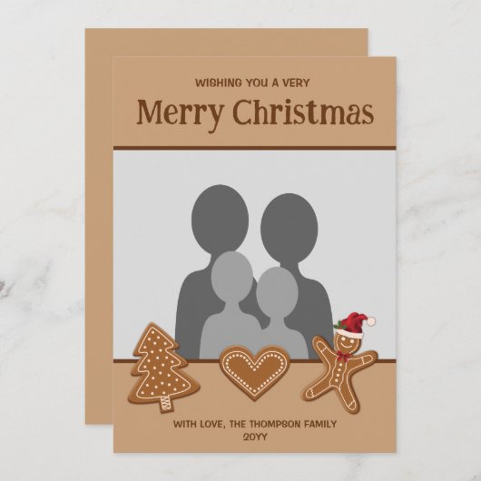 Gingerbread Cookieの形状と自分の写真 シーズンカード (正面/裏面)
