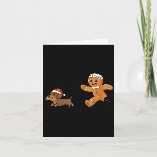 Gingerbread Cookie Chasing Dachshund Christmas Dog カード (正面)