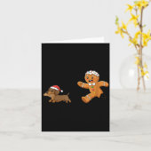 Gingerbread Cookie Chasing Dachshund Christmas Dog カード (黄色い花)