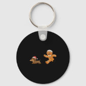 Gingerbread Cookie Chasing Dachshund Christmas Dog キーホルダー (正面)