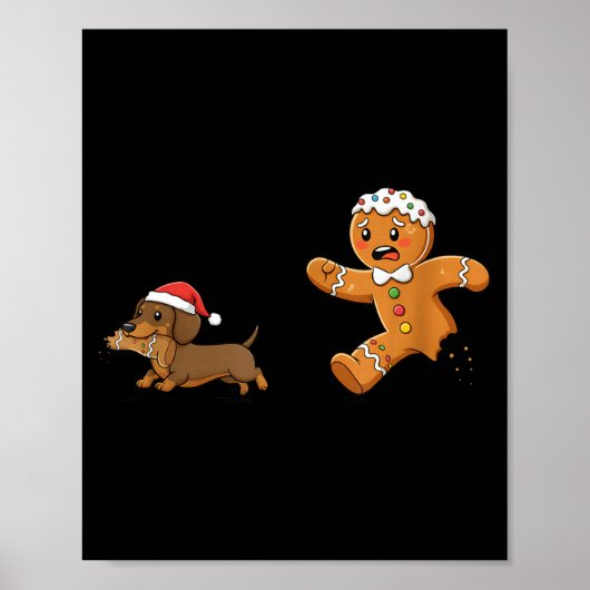 Gingerbread Cookie Chasing Dachshund Christmas Dog ポスター (正面)